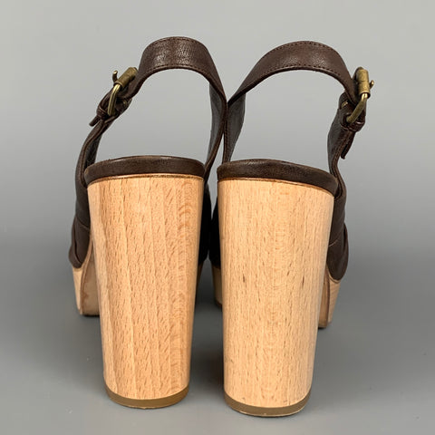 CHLOE Size 6 Brown Leather Chunky Heel Platform Sandals