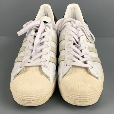 ADIDAS Size 10 White Beige Leather Low Top Sneakers