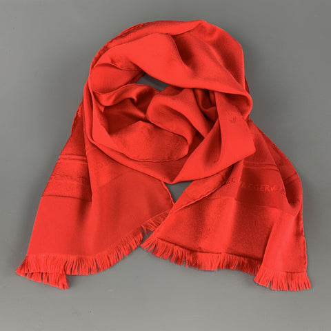 JAEGER Red Silk Logo Print Scarf