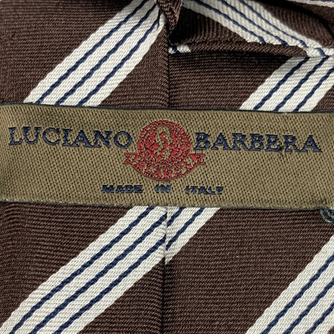 LUCIANO BARBERA Brown White Stripe Silk Tie