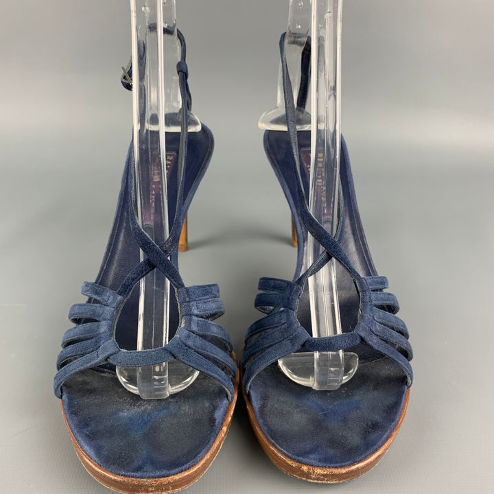 RALPH LAUREN Size 8 Blue Suede Strappy Sandals