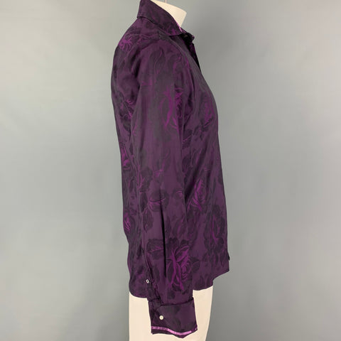 TED BAKER Size M Purple Jacquard Cotton French Cuff Long Sleeve Shirt