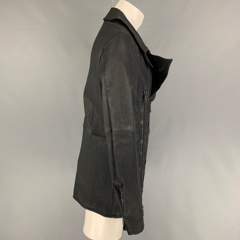 EMPORIO ARMANI Size 44 Black Textured Cotton Polyurethane Coat