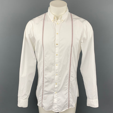 DSQUARED2 Size 52 White Cotton Red Stripe Long Sleeve Shirt