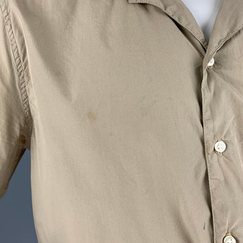OFFICINE GENERALE Size XXL Beige Grey Paint Splatter Cotton Short Sleeve Shirt