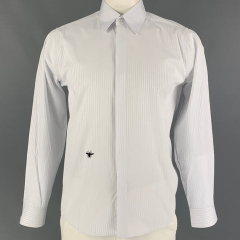 DIOR Size XL White Light Blue Stripe Hidden Placket Shirt