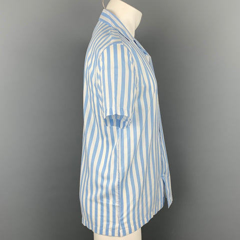 ONIA Size S White & Blue Stripe Cotton / Modal Camp Short Sleeve Shirt
