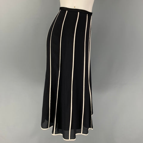 NARCISO RODRIGUEZ Size 4 Black White Silk Stripe A-Line Skirt