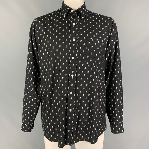 R13 Size L Black Off White Skulls Silk Long Sleeve Shirt