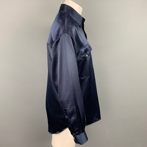 Vintage VERSACE JEANS COUTURE Size M Navy Polyester Long Sleeve Shirt