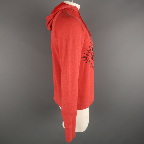WALTER VAN BEIRENDONCK Size M Red Graphic Cotton Hooded Sweatshirt Sweater