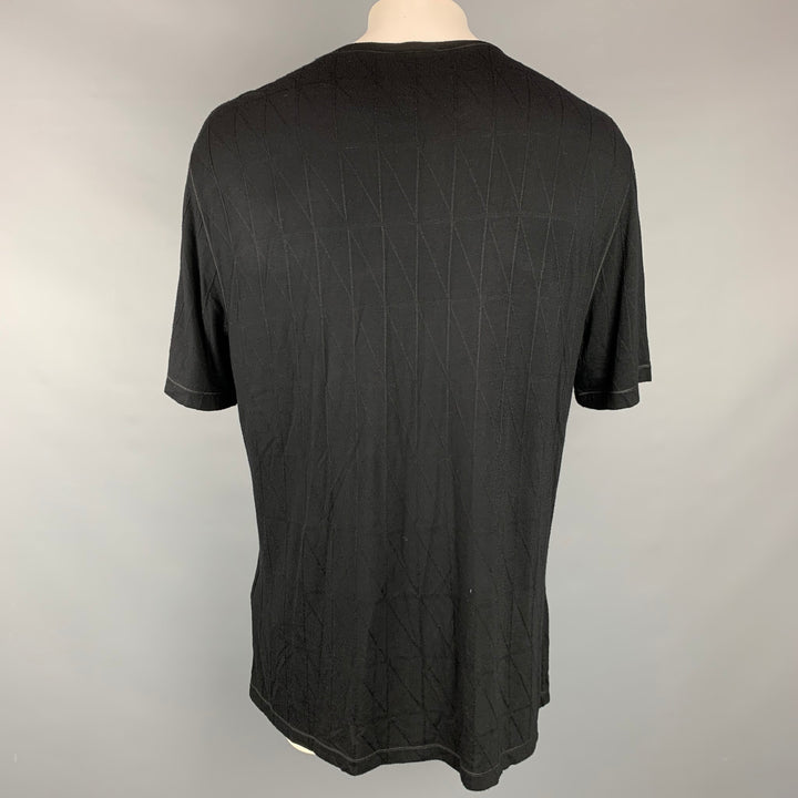 GIORGIO ARMANI Size XXL Black Rhombus Viscose Blend Crew-Neck T-shirt