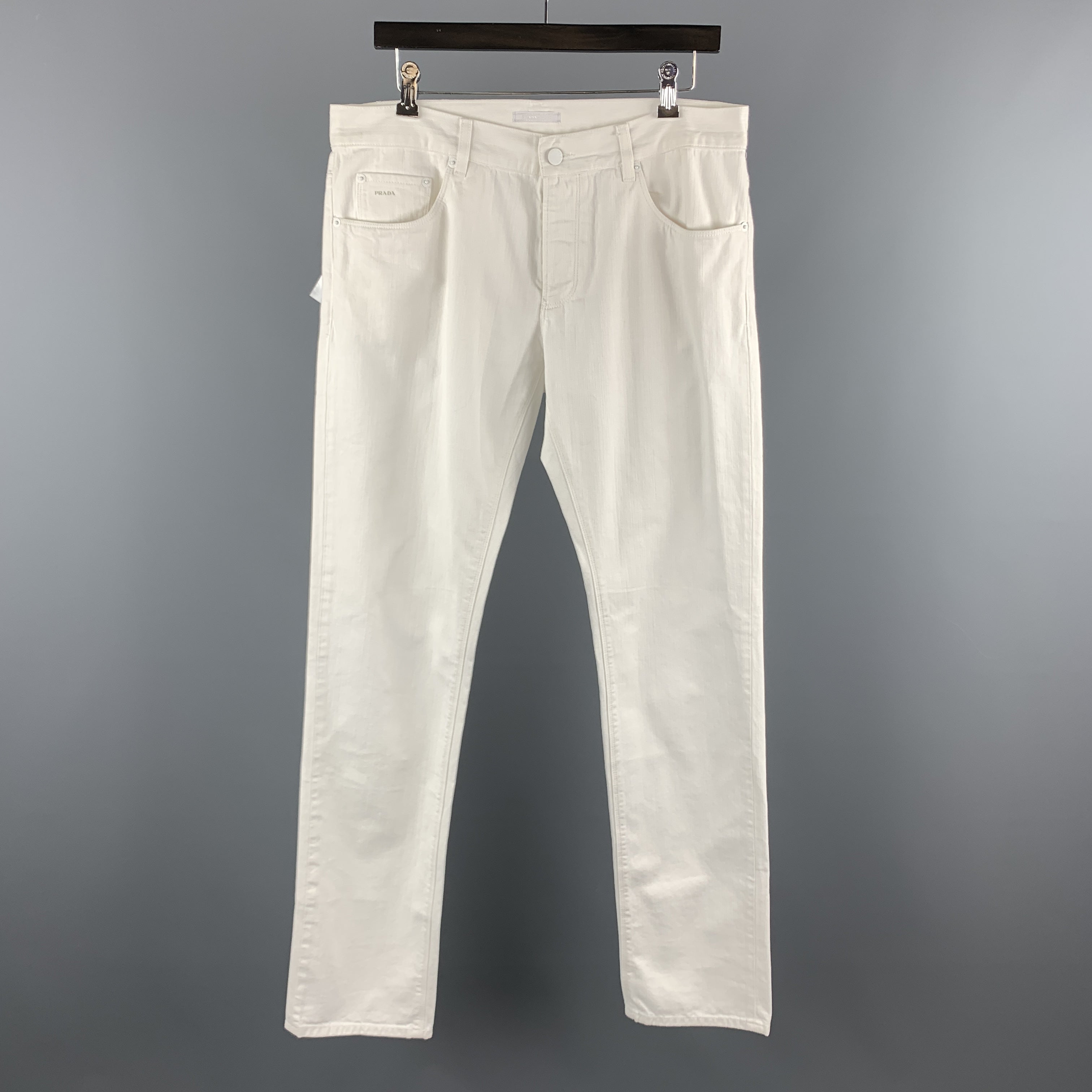 PRADA Size 33 White Solid Denim Button Fly Jeans – Sui