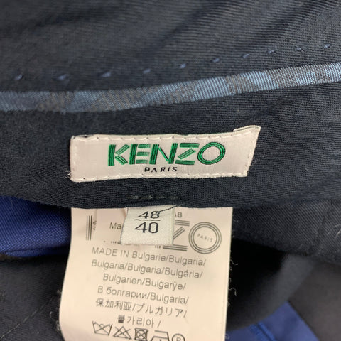 KENZO Size 38 Navy Blue Color Block Wool Mohair Notch Lapel Suit