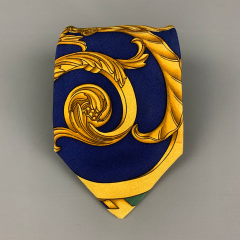 HERMES Green Blue Print Silk Tie