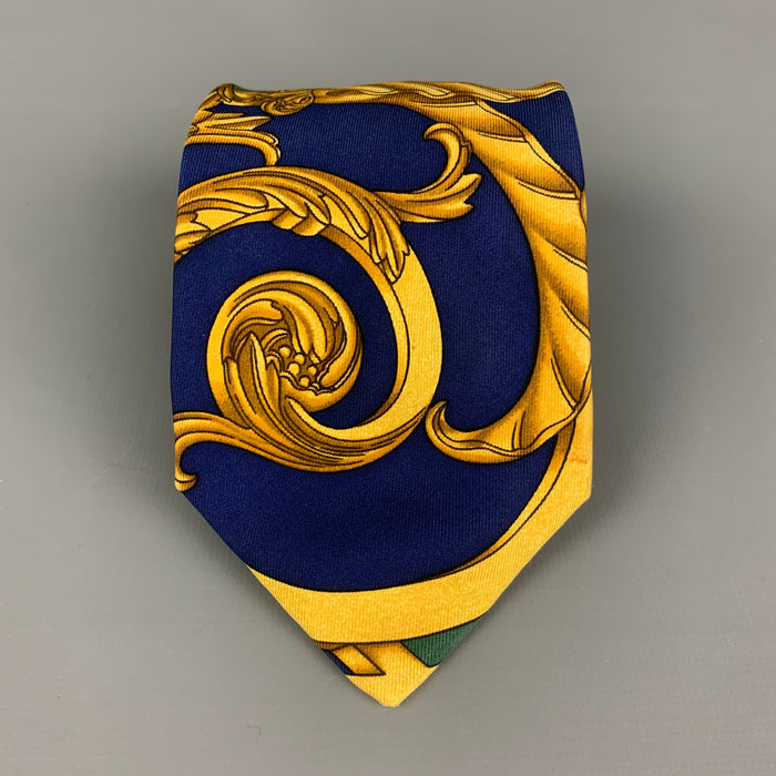 HERMES Green Blue Print Silk Tie