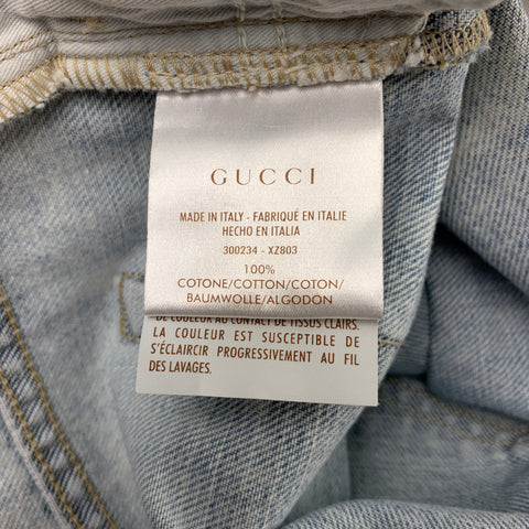 GUCCI Talla 32 Vaqueros con bragueta de botones de algodón con lavado azul claro