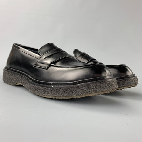 ADIEU PARIS Size 10 Black Leather Penny Strap Crepe Sole Loafer