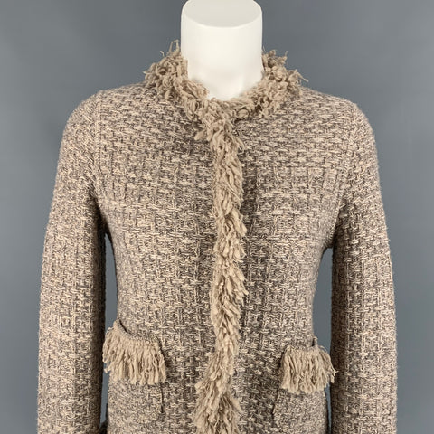 BRUNO MANETTI Size 6 Beige & Gold Wool Blend Textured Jacket