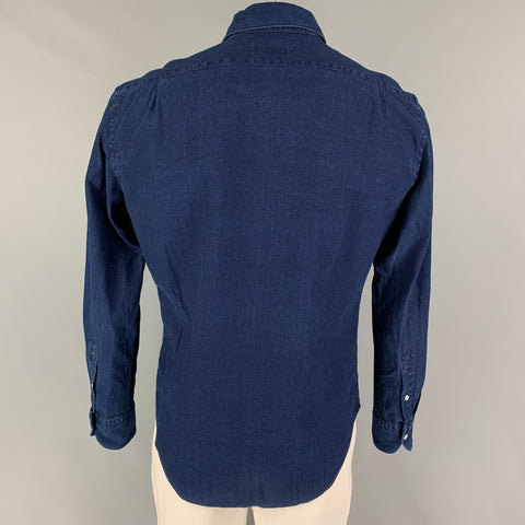 PIATELLI Size L Indigo Cotton Button Down Long Sleeve Shirt