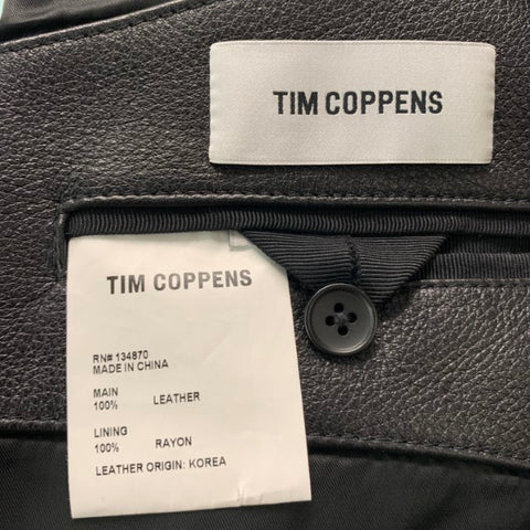TIM COPPENS Size XL Black Graphic Leather Zip Up Jacket