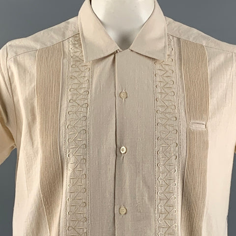 GUAYABERAS Size L Beige Embroidery Linen Short Sleeve Shirt