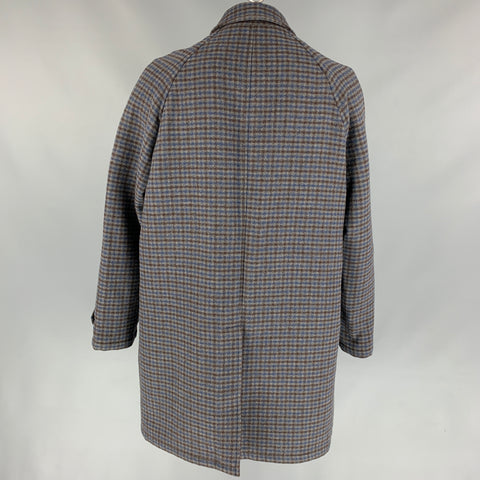 PRADA Talla 44 Abrigo con tapeta oculta de lana a cuadros gris y azul