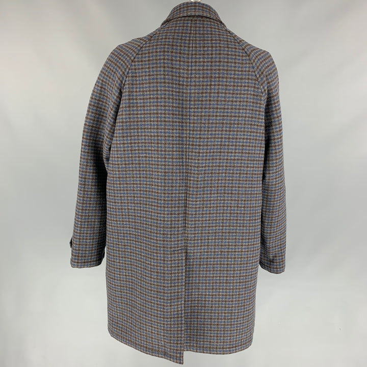 PRADA Size 44 Grey & Blue Checkered Wool Hidden Placket Coat