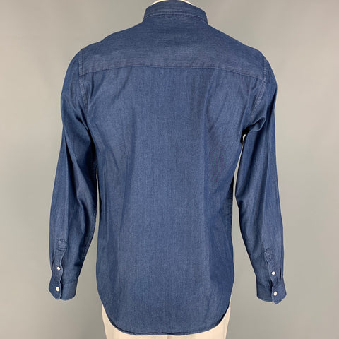 SATURDAYS NYC Size L Blue Cotton Long Sleeve Shirt