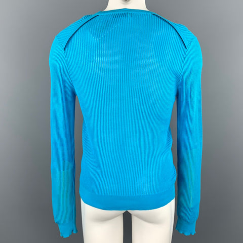 CALVIN KLEIN COLLECTION Size S Aqua Mesh Cotton Crew-Neck Pullover