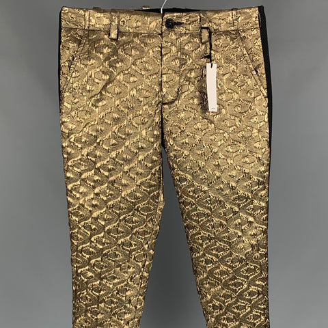 MR TURK Pantalón de vestir de esmoquin en mezcla de poliéster jacquard dorado talla 30