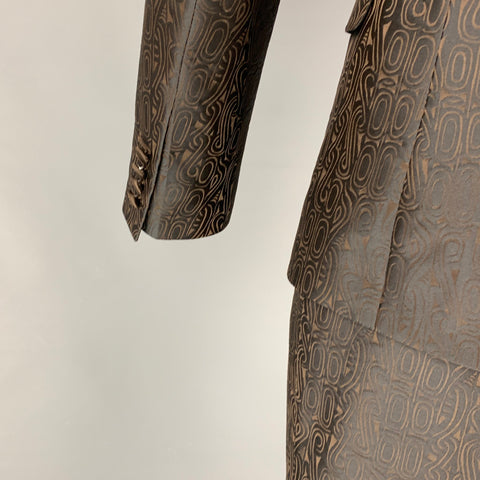 DOLCE & GABBANA Size 36 Regular Brown Geometric Polyester Silk Blend 3 Piece Suit