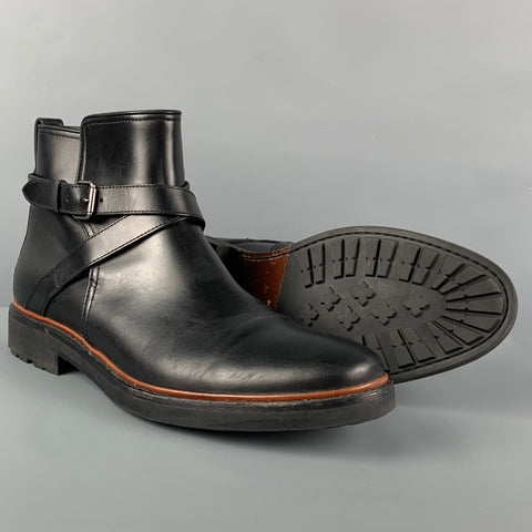 COACH Size 11 Black Leather Belted Ankle Boots