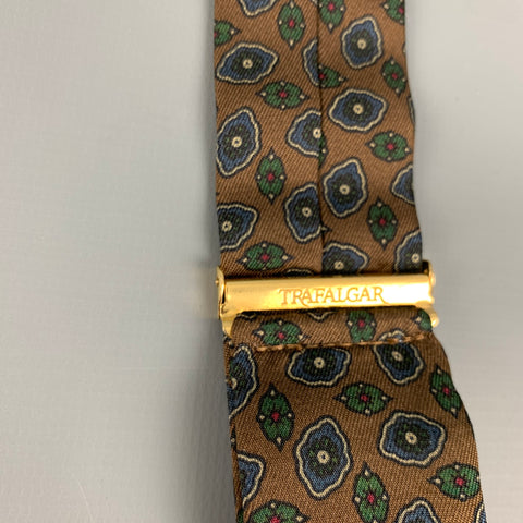 TRAFALGAR Brown Navy Abstract Floral Silk Leather Suspenders