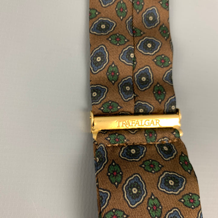 TRAFALGAR Brown Navy Abstract Floral Silk Leather Suspenders