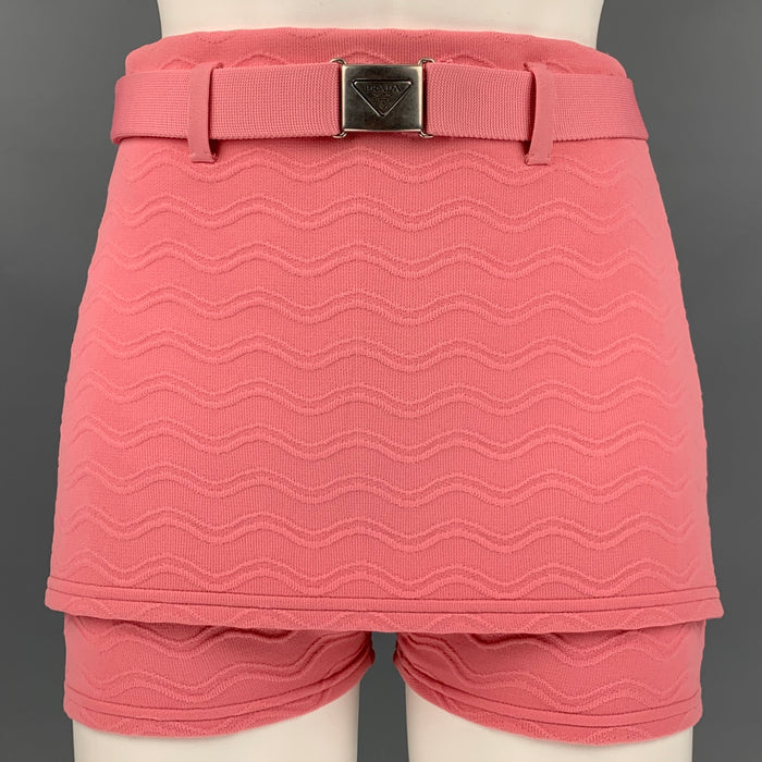 PRADA Size 0 Pink Polyester Textured Belted Shorts