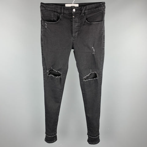 KOLLAR Size 32 Black Washed Cotton Blend Button Fly Jeans