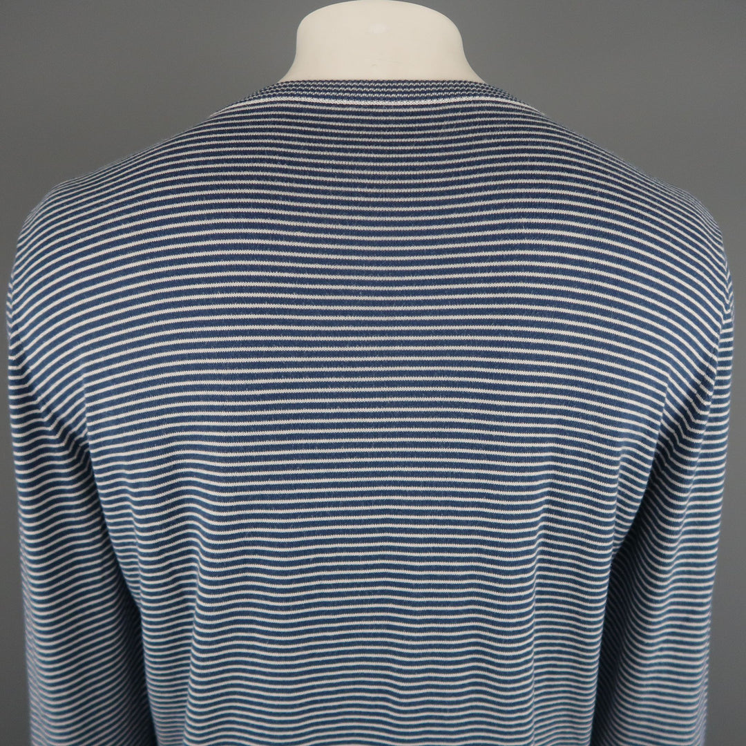 MAISON MARTIN MARGIELA Size XL Navy & White Stripe Cotton Pullover Sweater