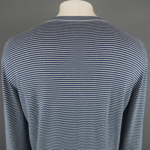 MAISON MARTIN MARGIELA Size XL Navy & White Stripe Cotton Pullover Sweater