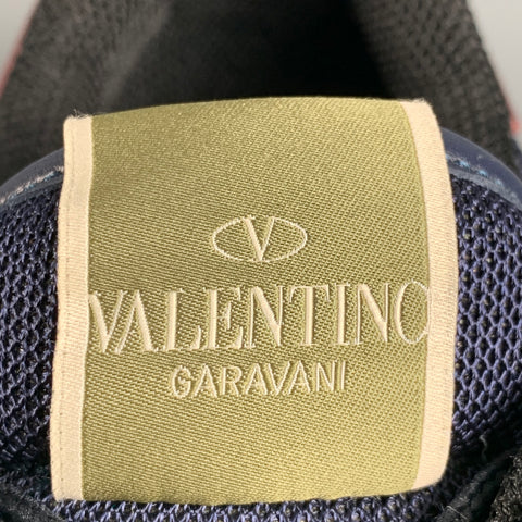 VALENTINO Size 12 Navy Mixed Materials Leather Lace Up Sneakers