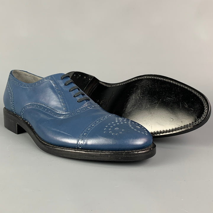 ROBERT CLERGERIE pour J. FENESTRIER Taille 9 Chaussures à lacets en cuir perforé bleu Cap Toe