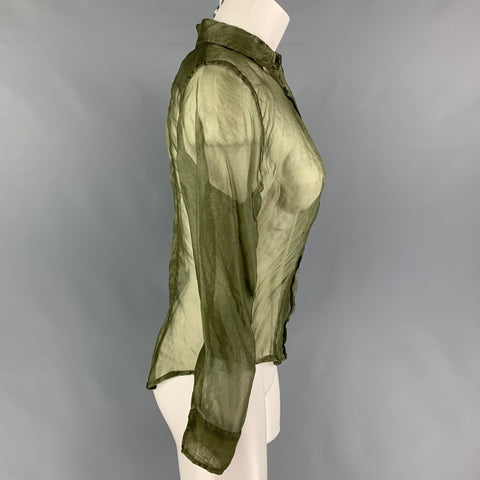 PAUL HARNDEN Size M Olive Silk Long Sleeve Blouse