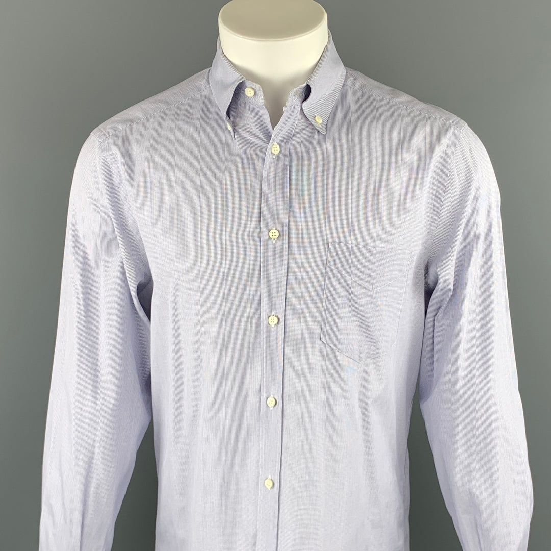 BRUNELLO CUCINELLI Talla M Camisa de manga larga con botones de algodón con panel de ventana azul marino