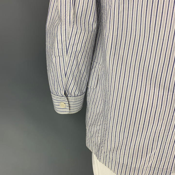 ISSEY MIYAKE Size 44 White & Blue Stripe Cotton Sport Coat