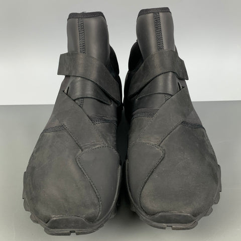 Y-3 Talla 11.5 Zapatillas altas de nailon con materiales mixtos en negro