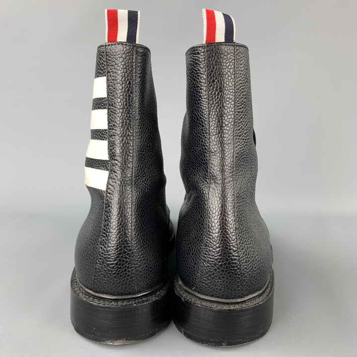 THOM BROWNE Size 10 Black Pebble Grain Leather Lace Up Ankle Boots