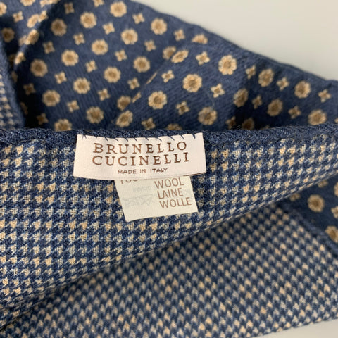 BRUNELLO CUCINELLI Pochette de costume en laine pied-de-poule indigo et taupe