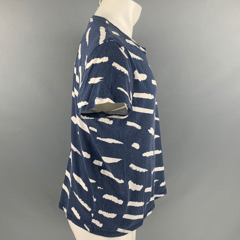 A.P.C. Size M Navy White Graphic Cotton  Linen Crew-Neck T-shirt
