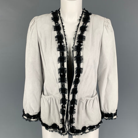 YVES SAINT LAURENT Size 6 Off White Black Leather Beaded Jacket