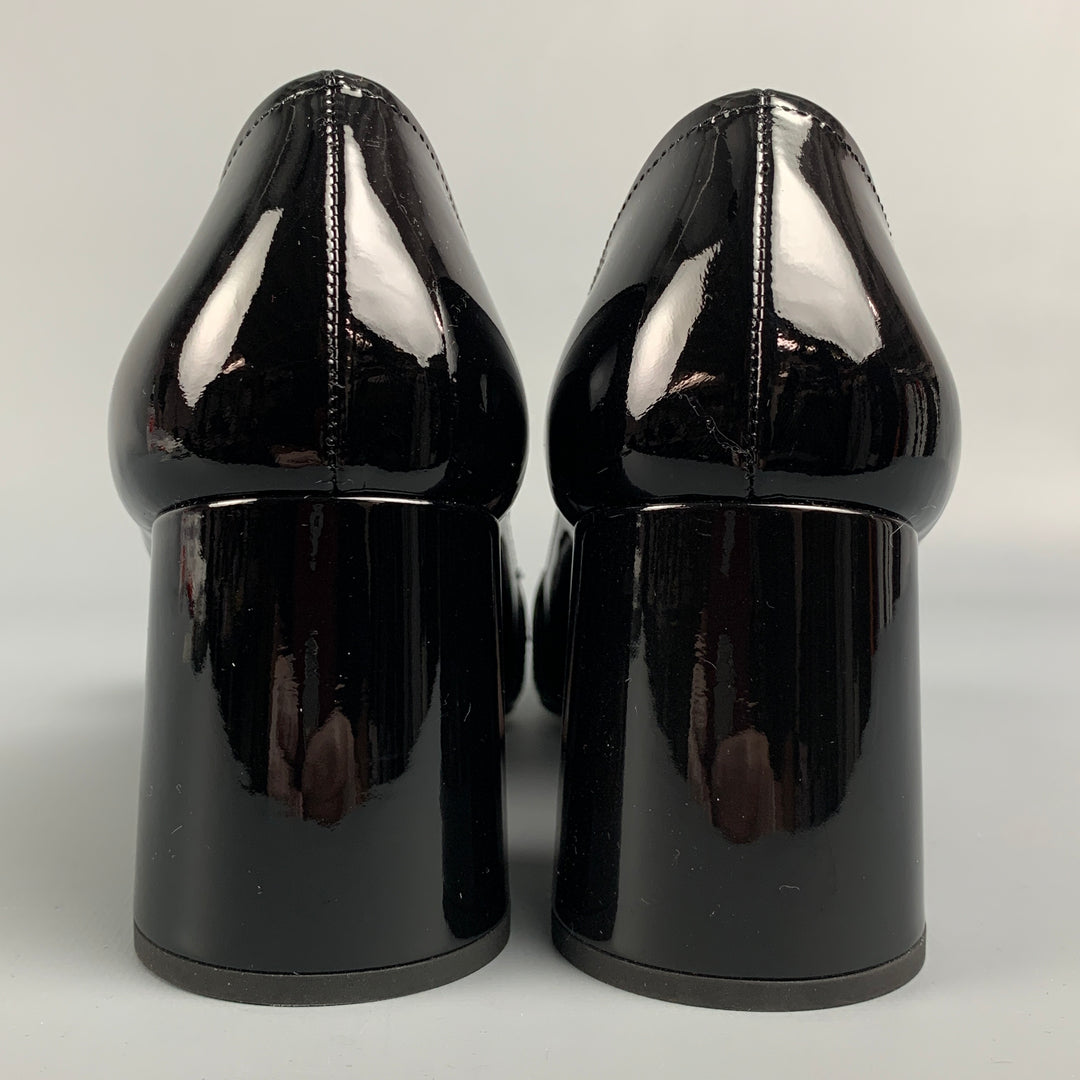PRADA Size 7.5 Black & Silver Patent Leather Vernice Pumps